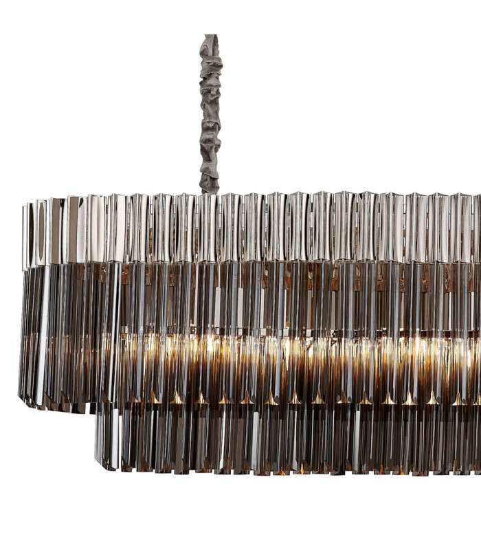 Poland 200 x 40cm Linear Pendant 10 Light E14 Polished Nickel/Smoked Sculpted Glass Item Weight: 53kg-5