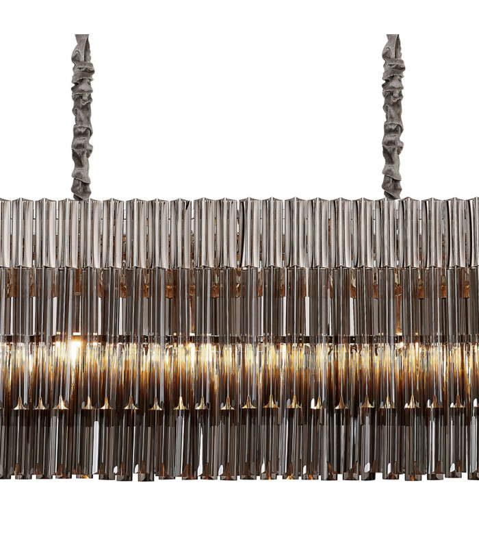 Poland 200 x 40cm Linear Pendant 10 Light E14 Polished Nickel/Smoked Sculpted Glass Item Weight: 53kg-7