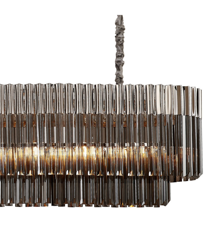 Poland 200 x 40cm Linear Pendant 10 Light E14 Polished Nickel/Smoked Sculpted Glass Item Weight: 53kg-8