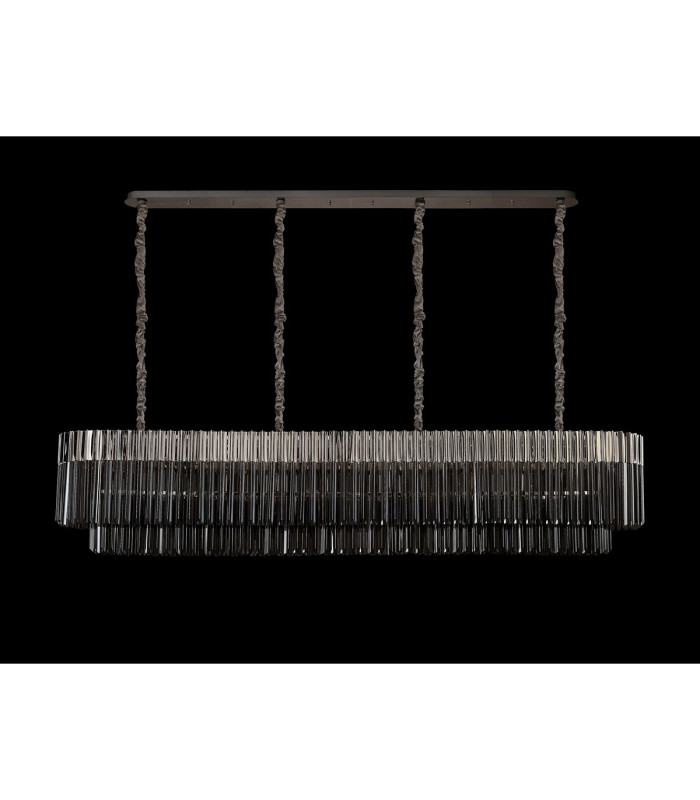 Poland 200 x 40cm Linear Pendant 10 Light E14 Polished Nickel/Smoked Sculpted Glass Item Weight: 53kg-9