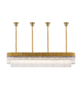 Poland 200 x 40cm Linear Pendant Bell Cup 10 Light E14 Brass/Clear Sculpted Glass Item Weight: 48kg-1