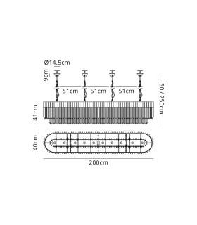 Poland 200 x 40cm Linear Pendant Bell Cup 10 Light E14 Brass/Clear Sculpted Glass Item Weight: 48kg-2