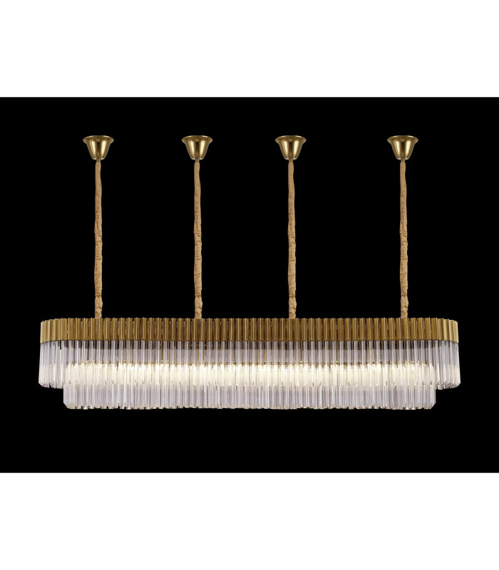 Poland 200 x 40cm Linear Pendant Bell Cup 10 Light E14 Brass/Clear Sculpted Glass Item Weight: 48kg-3
