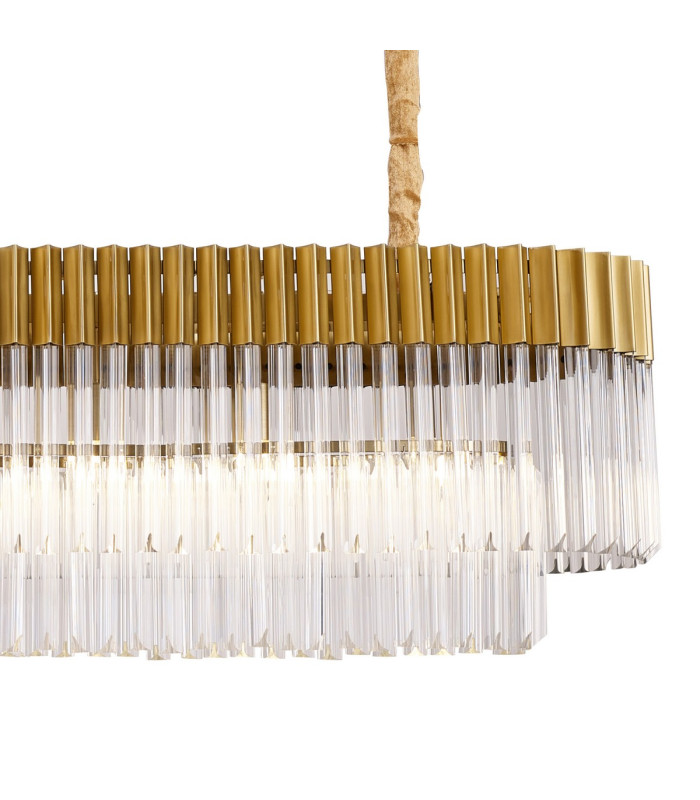 Poland 200 x 40cm Linear Pendant Bell Cup 10 Light E14 Brass/Clear Sculpted Glass Item Weight: 48kg-8