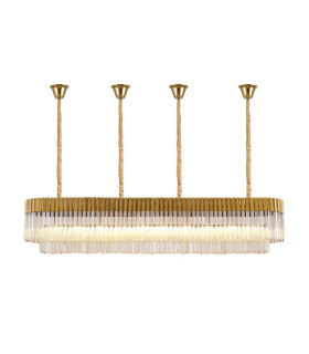 Poland 200 x 40cm Linear Pendant Bell Cup 10 Light E14 Brass/Cognac Sculpted Glass Item Weight: 48kg-1