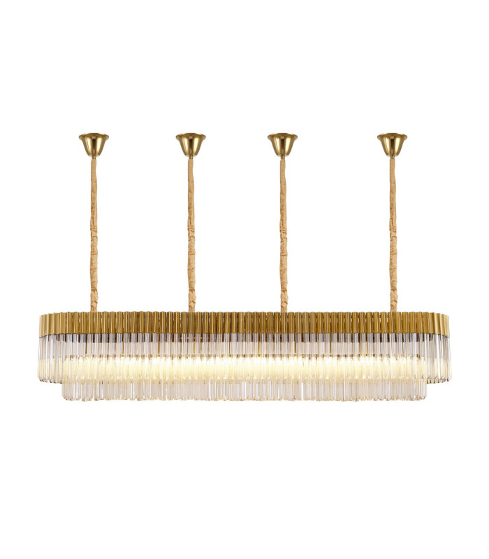 Poland 200 x 40cm Linear Pendant Bell Cup 10 Light E14 Brass/Cognac Sculpted Glass Item Weight: 48kg-1