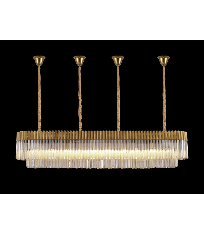Poland 200 x 40cm Linear Pendant Bell Cup 10 Light E14 Brass/Cognac Sculpted Glass Item Weight: 48kg-3