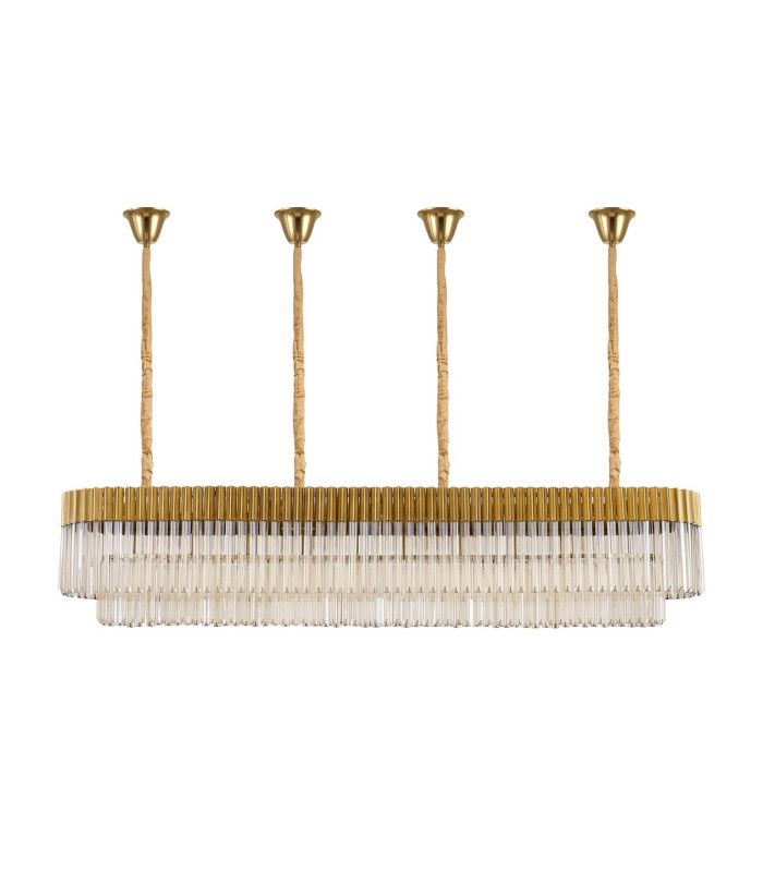 Poland 200 x 40cm Linear Pendant Bell Cup 10 Light E14 Brass/Cognac Sculpted Glass Item Weight: 48kg-4