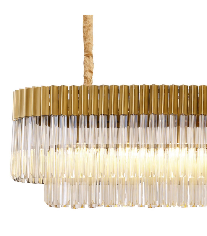 Poland 200 x 40cm Linear Pendant Bell Cup 10 Light E14 Brass/Cognac Sculpted Glass Item Weight: 48kg-5