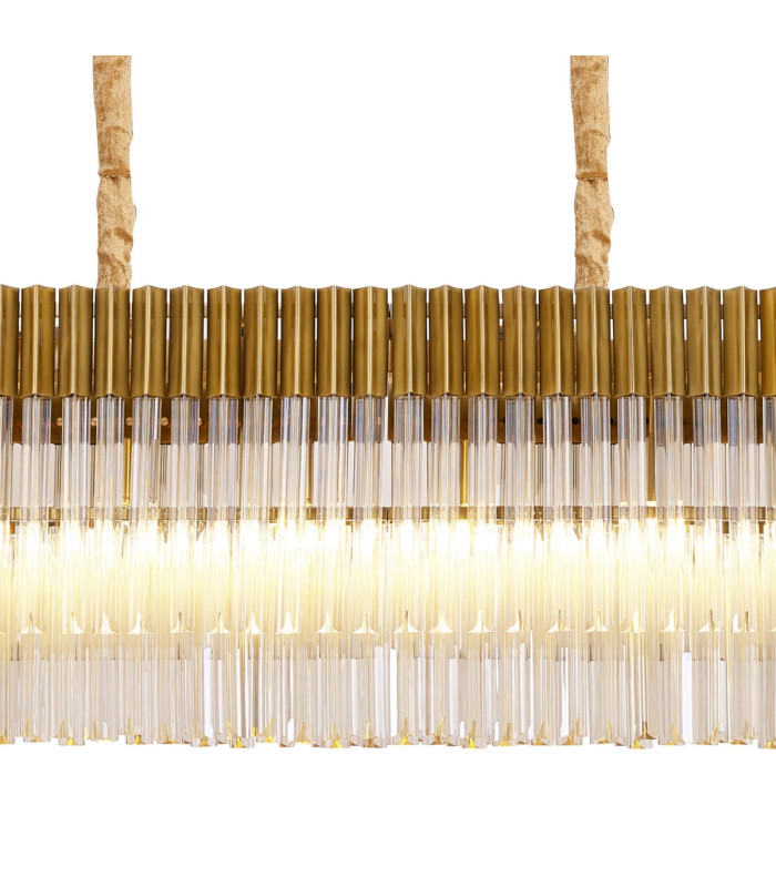 Poland 200 x 40cm Linear Pendant Bell Cup 10 Light E14 Brass/Cognac Sculpted Glass Item Weight: 48kg-7