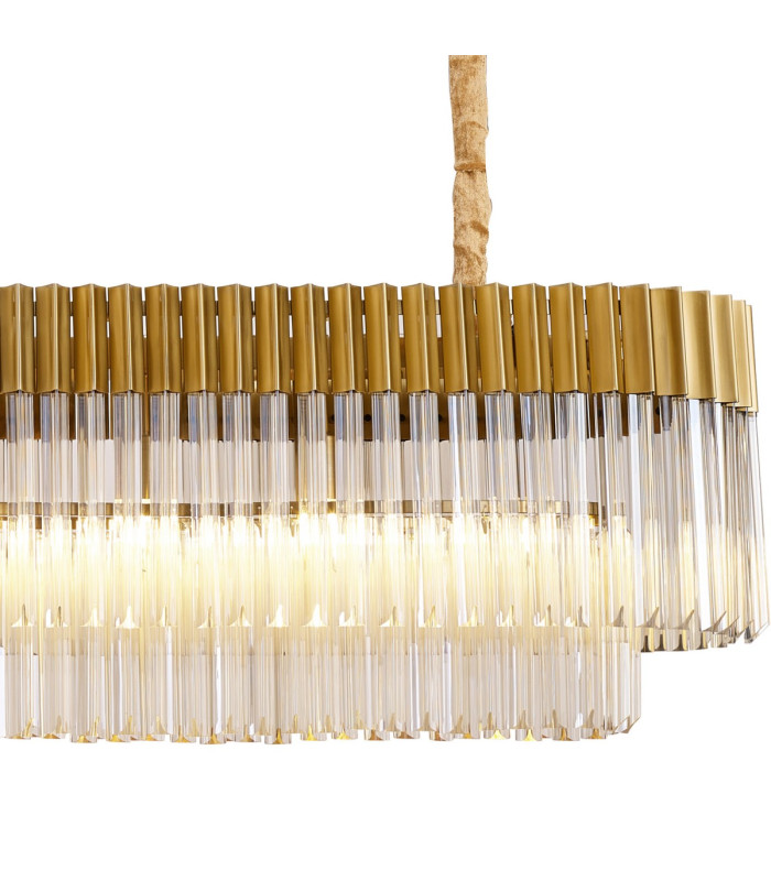 Poland 200 x 40cm Linear Pendant Bell Cup 10 Light E14 Brass/Cognac Sculpted Glass Item Weight: 48kg-8