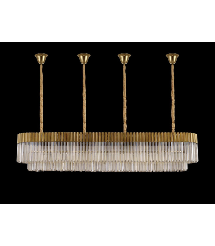 Poland 200 x 40cm Linear Pendant Bell Cup 10 Light E14 Brass/Cognac Sculpted Glass Item Weight: 48kg-9