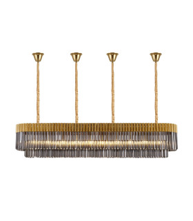Poland 200 x 40cm Linear Pendant Bell Cup 10 Light E14 Brass/Smoked Sculpted Glass Item Weight: 48kg-1