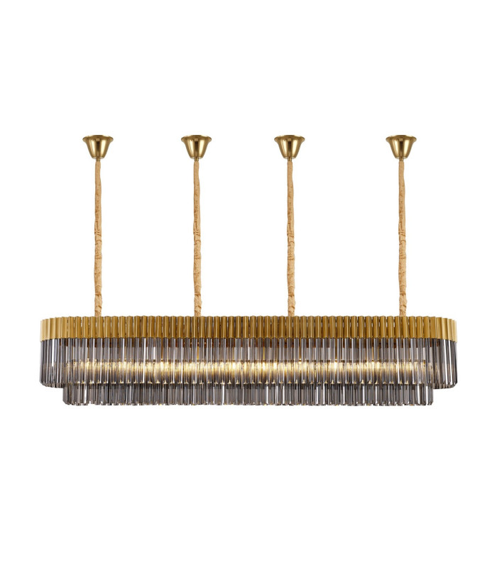 Poland 200 x 40cm Linear Pendant Bell Cup 10 Light E14 Brass/Smoked Sculpted Glass Item Weight: 48kg-1