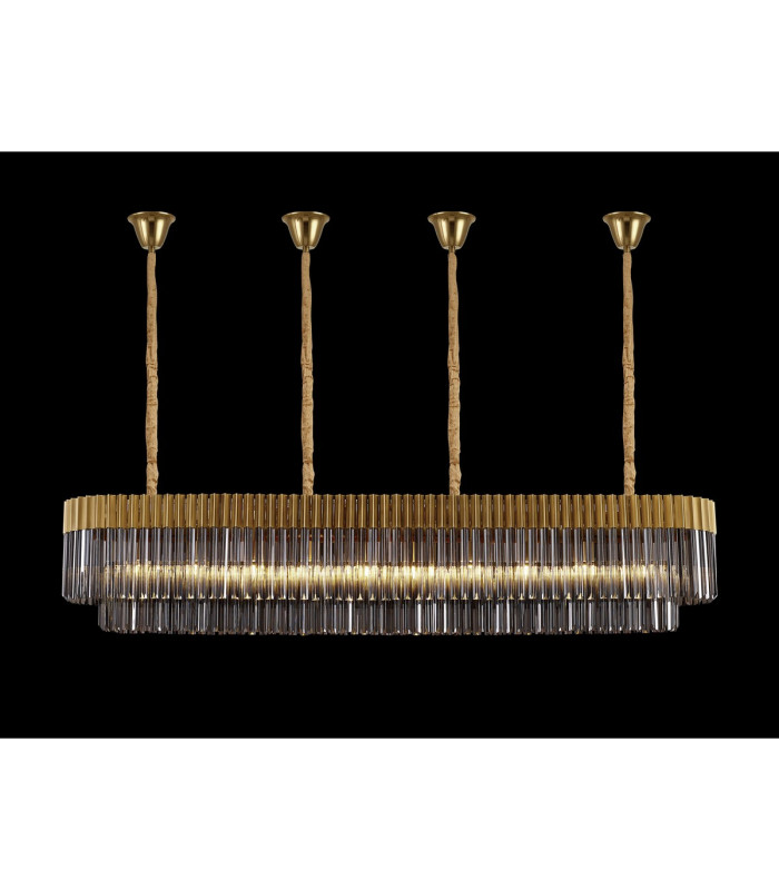Poland 200 x 40cm Linear Pendant Bell Cup 10 Light E14 Brass/Smoked Sculpted Glass Item Weight: 48kg-3