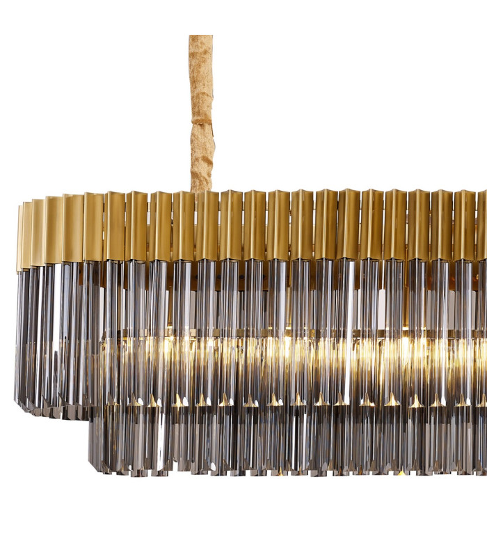 Poland 200 x 40cm Linear Pendant Bell Cup 10 Light E14 Brass/Smoked Sculpted Glass Item Weight: 48kg-5
