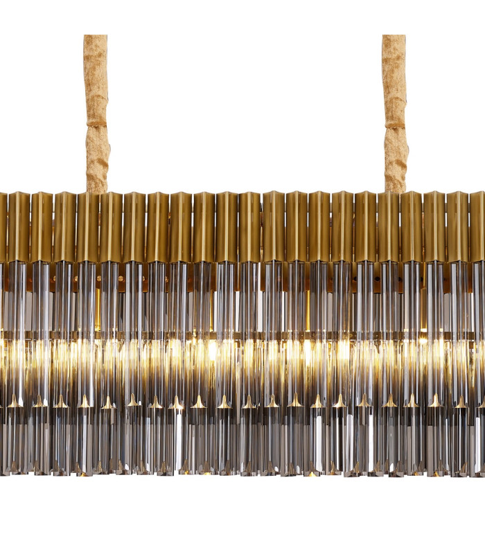 Poland 200 x 40cm Linear Pendant Bell Cup 10 Light E14 Brass/Smoked Sculpted Glass Item Weight: 48kg-7