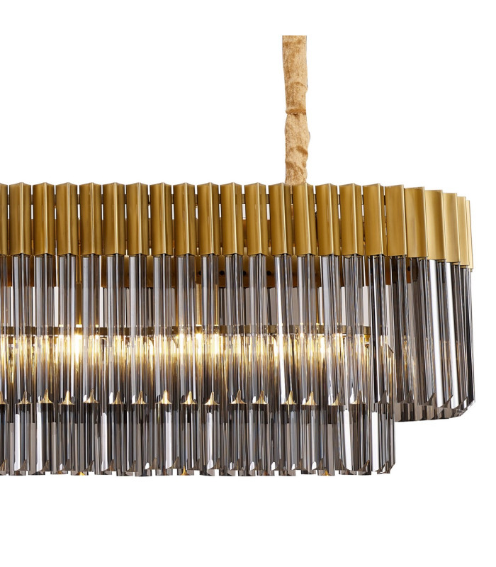 Poland 200 x 40cm Linear Pendant Bell Cup 10 Light E14 Brass/Smoked Sculpted Glass Item Weight: 48kg-8