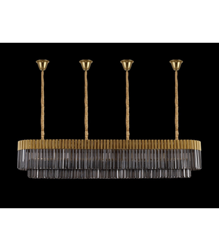 Poland 200 x 40cm Linear Pendant Bell Cup 10 Light E14 Brass/Smoked Sculpted Glass Item Weight: 48kg-9