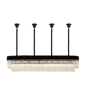 Poland 200 x 40cm Linear Pendant Bell Cup 10 Light E14 Matt Black/Clear Sculpted Glass Item Weight: 48kg-1
