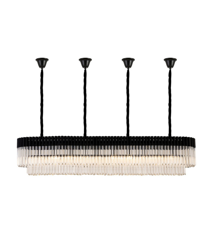Poland 200 x 40cm Linear Pendant Bell Cup 10 Light E14 Matt Black/Clear Sculpted Glass Item Weight: 48kg-1