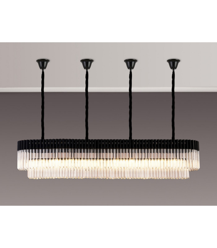 Poland 200 x 40cm Linear Pendant Bell Cup 10 Light E14 Matt Black/Clear Sculpted Glass Item Weight: 48kg-3