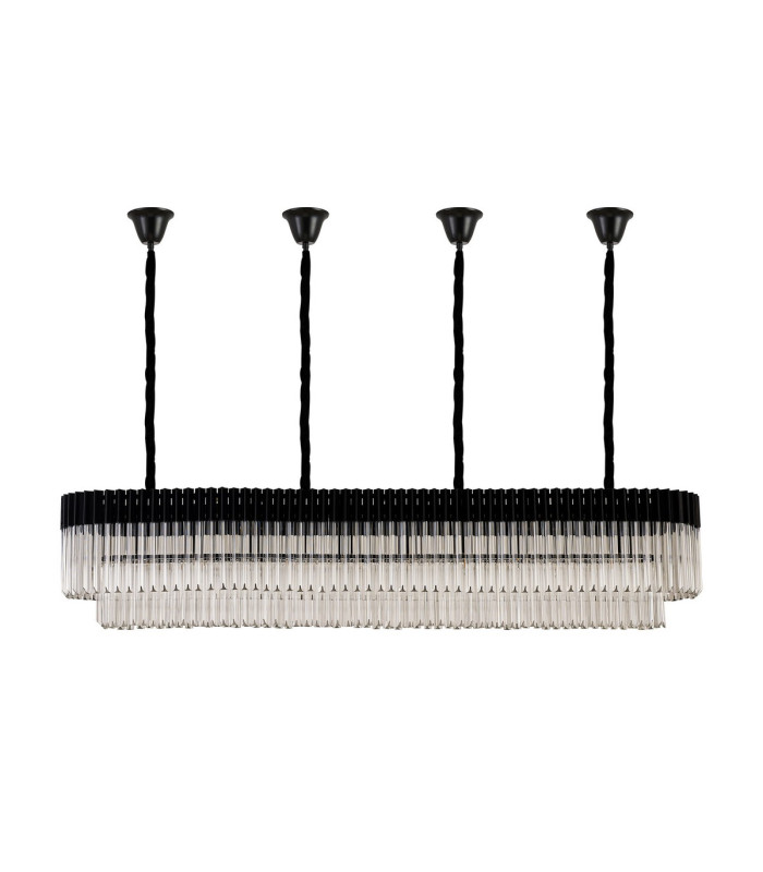 Poland 200 x 40cm Linear Pendant Bell Cup 10 Light E14 Matt Black/Clear Sculpted Glass Item Weight: 48kg-4