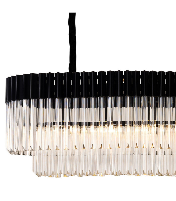 Poland 200 x 40cm Linear Pendant Bell Cup 10 Light E14 Matt Black/Clear Sculpted Glass Item Weight: 48kg-5