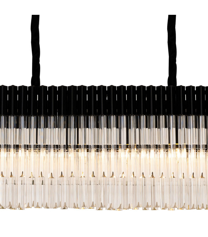 Poland 200 x 40cm Linear Pendant Bell Cup 10 Light E14 Matt Black/Clear Sculpted Glass Item Weight: 48kg-7