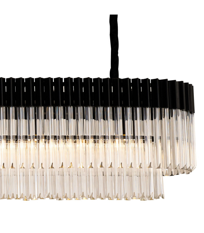 Poland 200 x 40cm Linear Pendant Bell Cup 10 Light E14 Matt Black/Clear Sculpted Glass Item Weight: 48kg-8