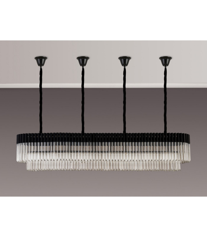 Poland 200 x 40cm Linear Pendant Bell Cup 10 Light E14 Matt Black/Clear Sculpted Glass Item Weight: 48kg-9