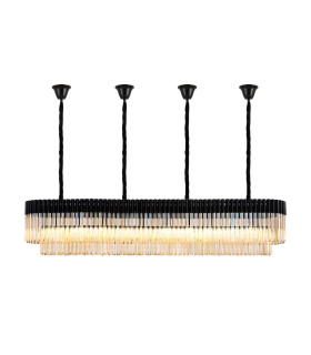 Poland 200 x 40cm Linear Pendant Bell Cup 10 Light E14 Matt Black/Cognac Sculpted Glass Item Weight: 48kg-1