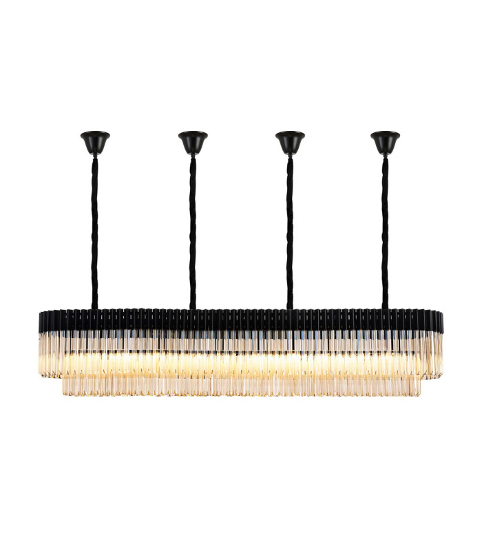 Poland 200 x 40cm Linear Pendant Bell Cup 10 Light E14 Matt Black/Cognac Sculpted Glass Item Weight: 48kg-1