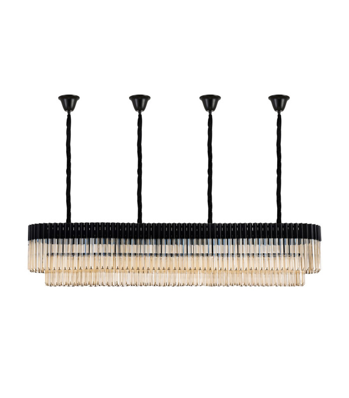Poland 200 x 40cm Linear Pendant Bell Cup 10 Light E14 Matt Black/Cognac Sculpted Glass Item Weight: 48kg-4
