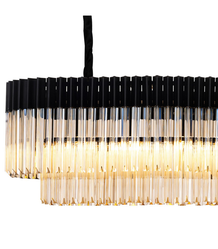 Poland 200 x 40cm Linear Pendant Bell Cup 10 Light E14 Matt Black/Cognac Sculpted Glass Item Weight: 48kg-5
