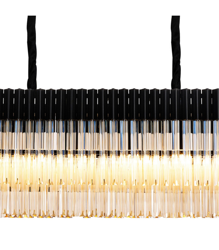 Poland 200 x 40cm Linear Pendant Bell Cup 10 Light E14 Matt Black/Cognac Sculpted Glass Item Weight: 48kg-7
