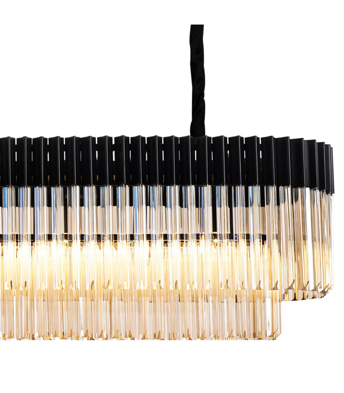 Poland 200 x 40cm Linear Pendant Bell Cup 10 Light E14 Matt Black/Cognac Sculpted Glass Item Weight: 48kg-8