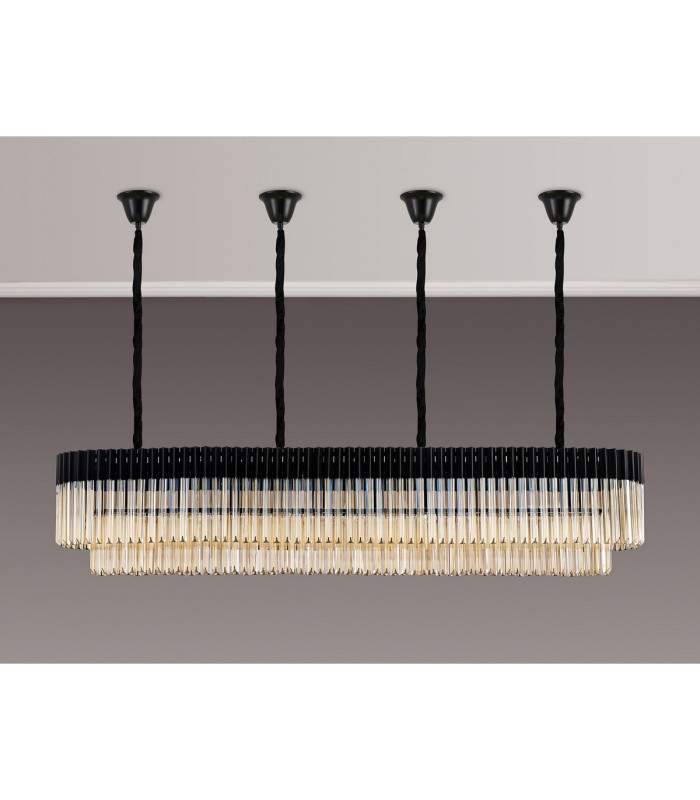 Poland 200 x 40cm Linear Pendant Bell Cup 10 Light E14 Matt Black/Cognac Sculpted Glass Item Weight: 48kg-9
