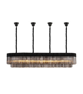 Poland 200 x 40cm Linear Pendant Bell Cup 10 Light E14 Matt Black/Smoked Sculpted Glass Item Weight: 48kg-1