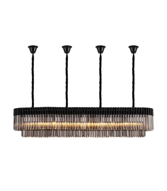 Poland 200 x 40cm Linear Pendant Bell Cup 10 Light E14 Matt Black/Smoked Sculpted Glass Item Weight: 48kg-1