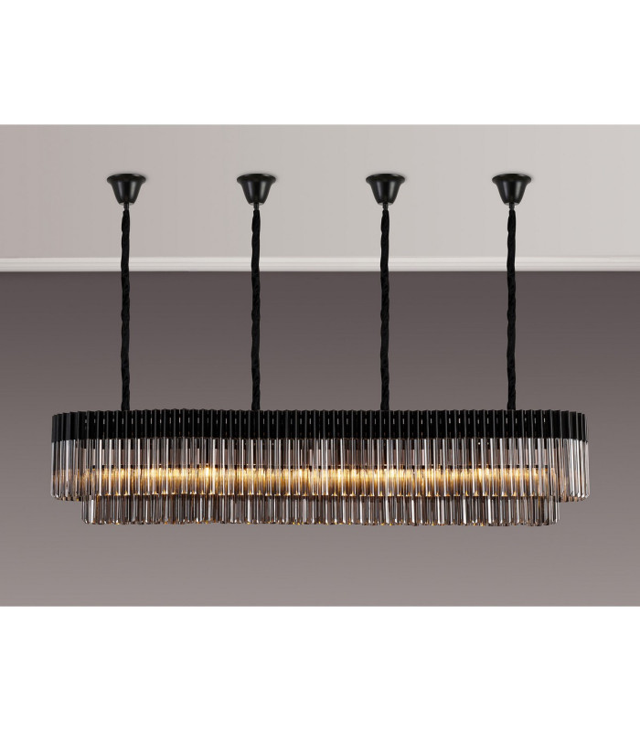 Poland 200 x 40cm Linear Pendant Bell Cup 10 Light E14 Matt Black/Smoked Sculpted Glass Item Weight: 48kg-3