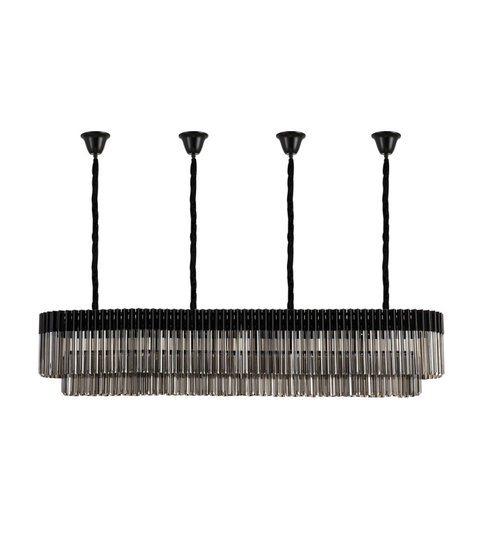 Poland 200 x 40cm Linear Pendant Bell Cup 10 Light E14 Matt Black/Smoked Sculpted Glass Item Weight: 48kg-4