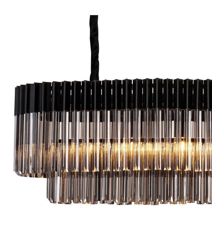 Poland 200 x 40cm Linear Pendant Bell Cup 10 Light E14 Matt Black/Smoked Sculpted Glass Item Weight: 48kg-5