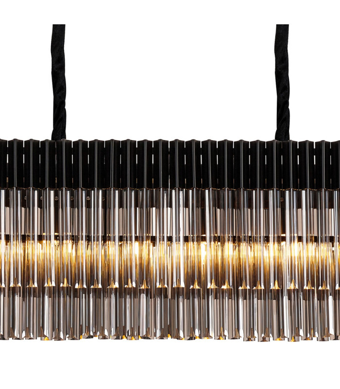 Poland 200 x 40cm Linear Pendant Bell Cup 10 Light E14 Matt Black/Smoked Sculpted Glass Item Weight: 48kg-7