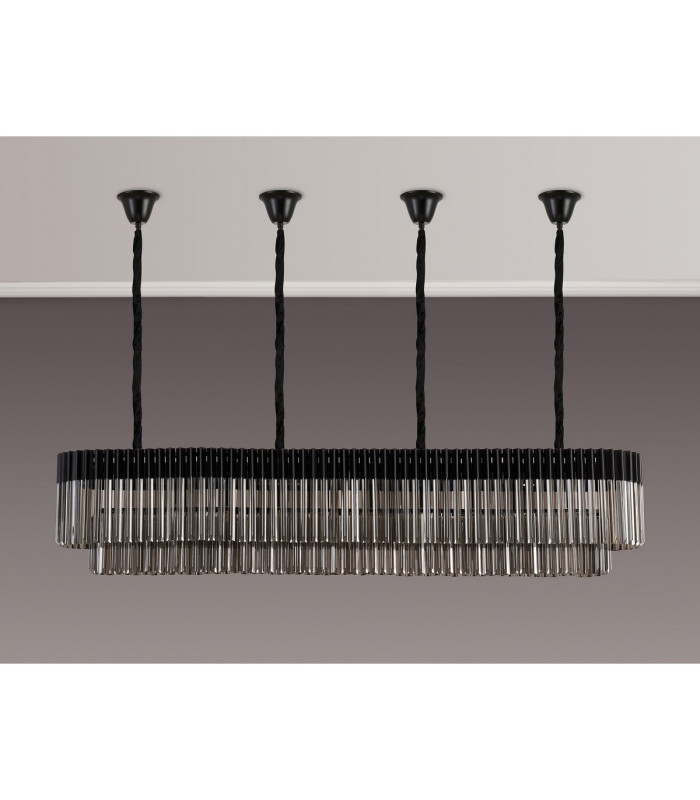 Poland 200 x 40cm Linear Pendant Bell Cup 10 Light E14 Matt Black/Smoked Sculpted Glass Item Weight: 48kg-9