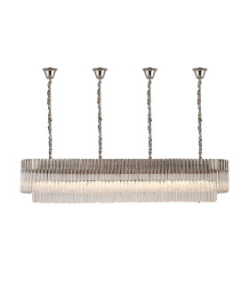 Poland 200 x 40cm Linear Pendant Bell Cup 10 Light E14 Polished Nickel/Clear Sculpted Glass Item Weight: 48kg-1