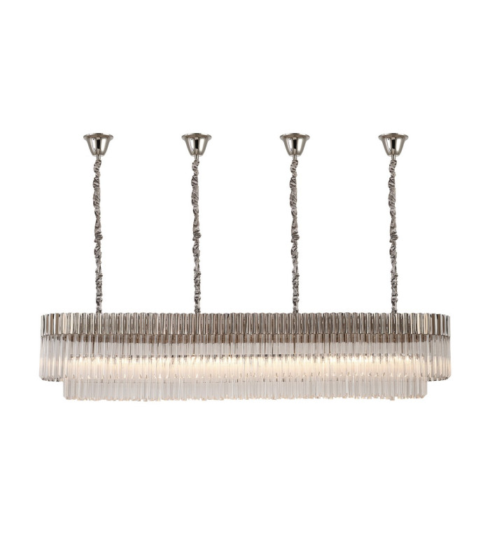 Poland 200 x 40cm Linear Pendant Bell Cup 10 Light E14 Polished Nickel/Clear Sculpted Glass Item Weight: 48kg-1