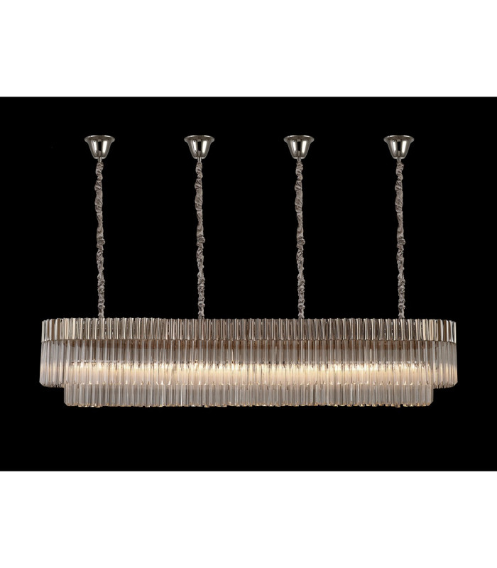 Poland 200 x 40cm Linear Pendant Bell Cup 10 Light E14 Polished Nickel/Clear Sculpted Glass Item Weight: 48kg-3