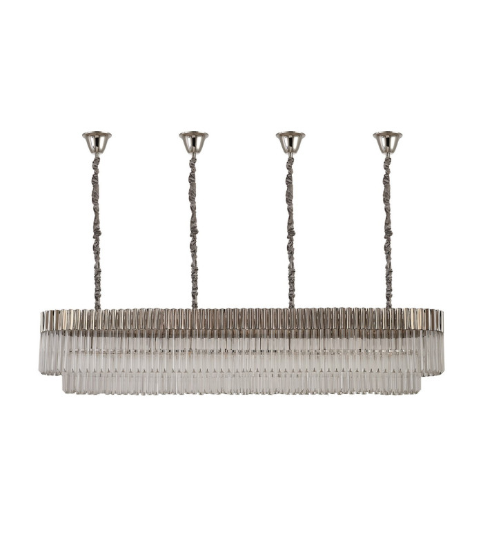 Poland 200 x 40cm Linear Pendant Bell Cup 10 Light E14 Polished Nickel/Clear Sculpted Glass Item Weight: 48kg-4