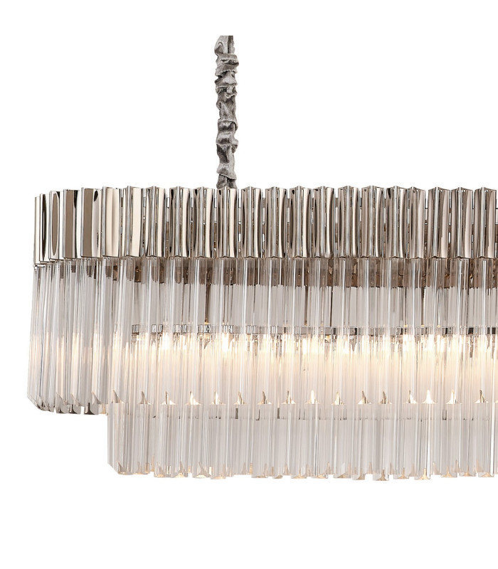 Poland 200 x 40cm Linear Pendant Bell Cup 10 Light E14 Polished Nickel/Clear Sculpted Glass Item Weight: 48kg-5
